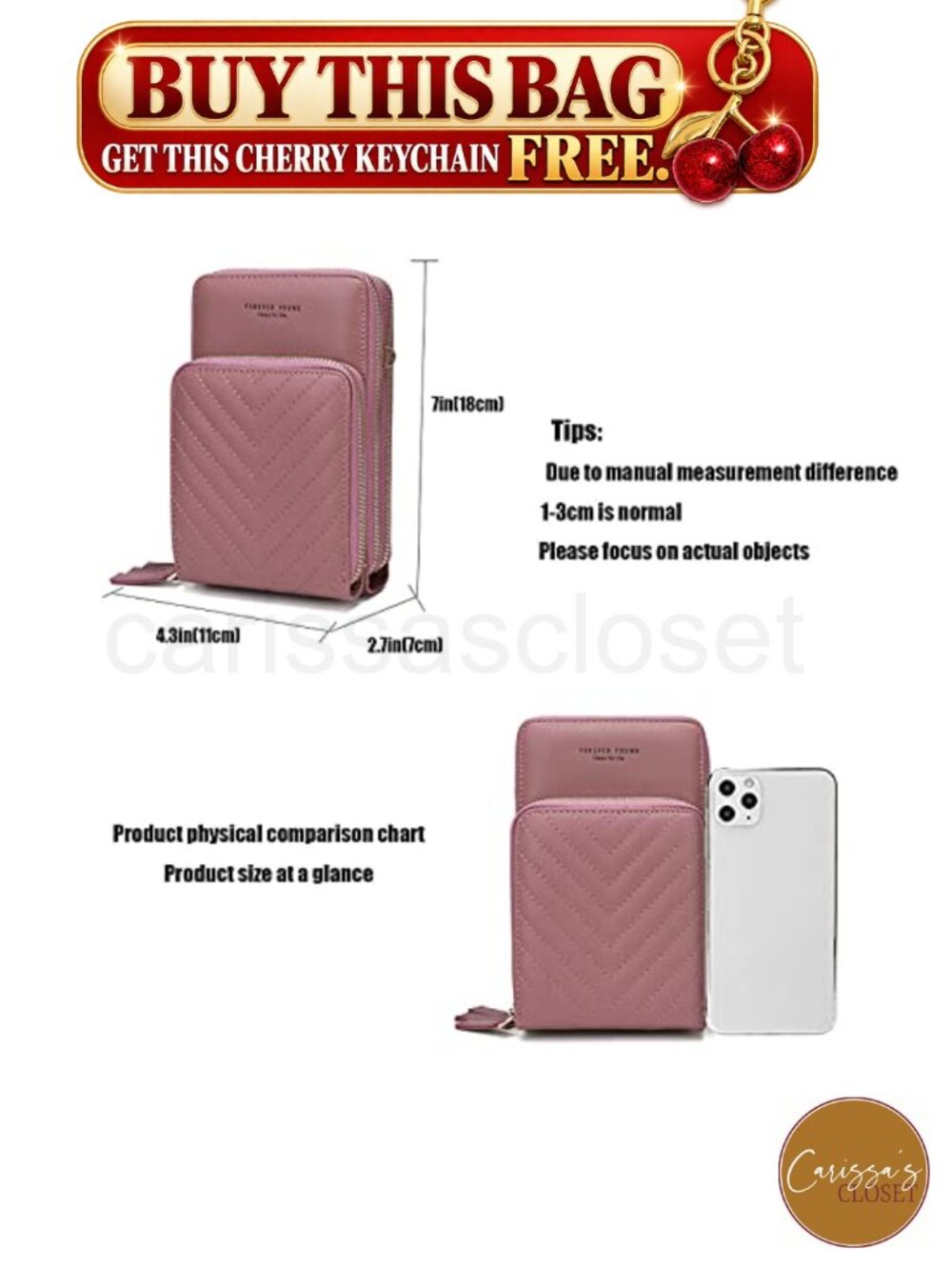 β¨myfriday Small Cell Phone Crossbody Bag Multi-Pocket 8 Card Slots PU Leather - Picture 3 of 6
